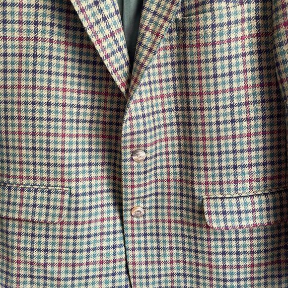 Vintage Old River Houndstooth Pattern Wool Blazer Leather Elbow Patches Size 42 - Picture 4 of 9